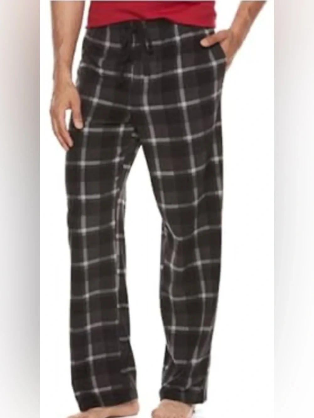 MEN’S CROFT & BARROW PLAID FLEECE PANTS LOUNGE PAJAMA SIZE L NAVY GREEN GRAY BLK - Picture 9 of 9